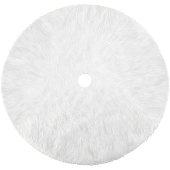 Plush Christmas Tree Skirt - Snow White Round Base Cover, 31-inch - Picture 1 of 8